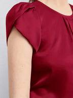 Women’s Round Neck Ruffled Petal Sleeve Top, Casual Chic Glossy Texture Ladies Blouses