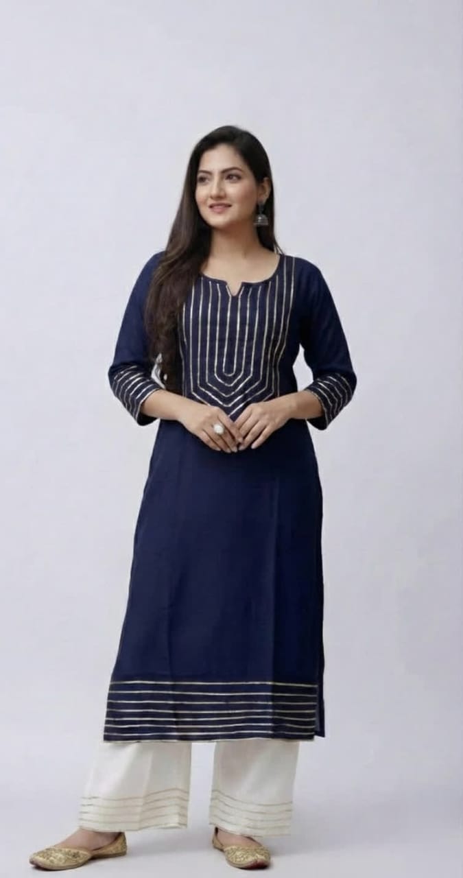 Pure Rayon Kurti Palazzo Suit For Women – NISWA STYLE Traditional Gotta Patti Embellished Ethnic Set.