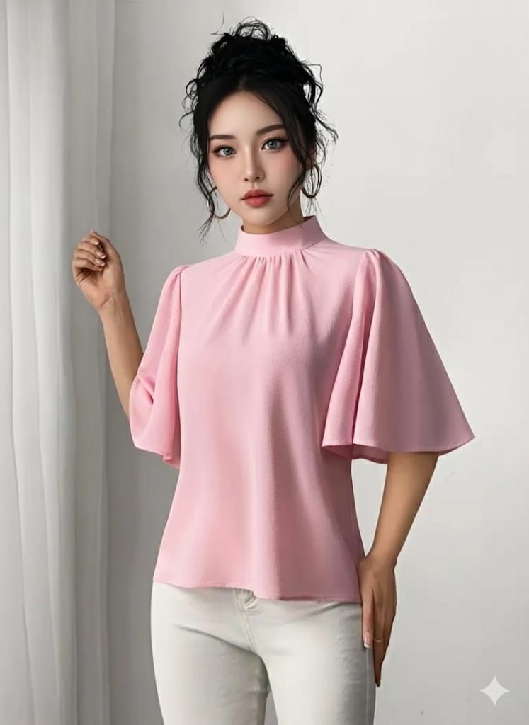 Women's Elegant French-Inspired Half-Turtleneck Blouse – Chic Chiffon Top With Puffed Sleeves, Non-See-Through Design, Tailored Fit