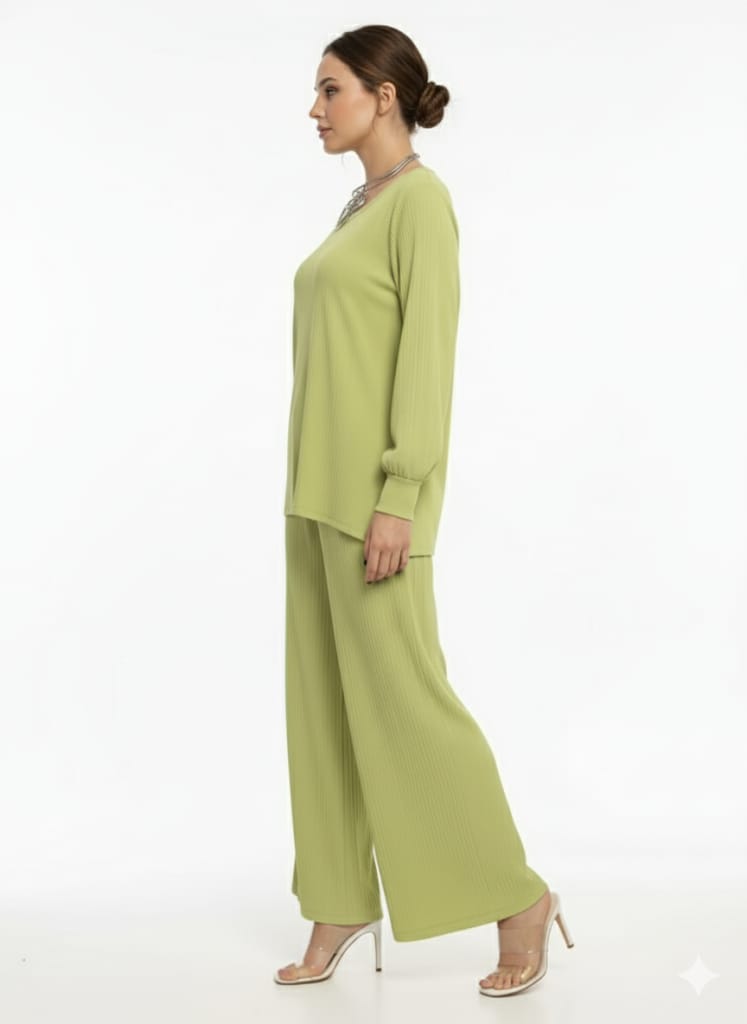 Women's Casual Two-Piece Wide-Leg Pants Set – Long-Sleeve Round-Neck Top & Loose-Fit Pants,  Fashionable Lounge Set