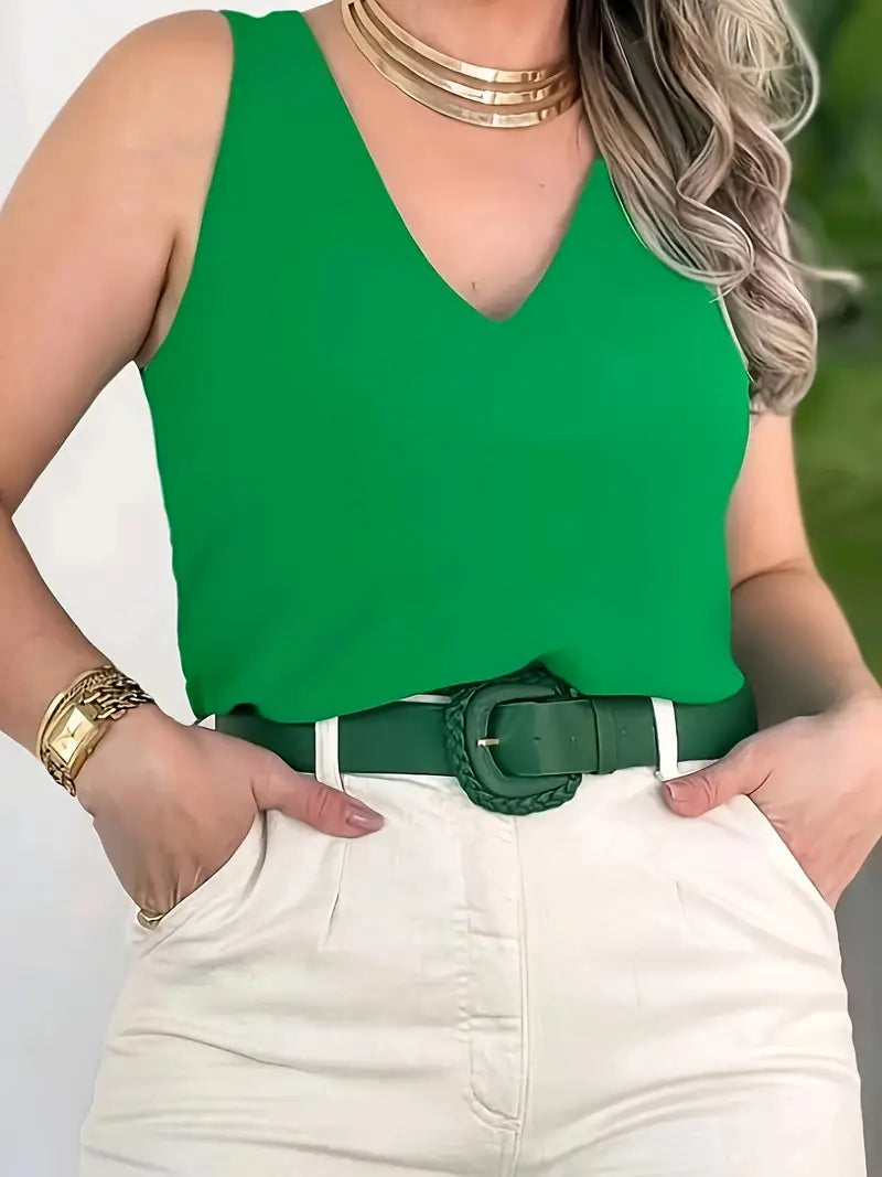Stylish Green Sleeveless Vest – Minimalist Top, Lightweight Fashion Blouse For Office And Casual Wear