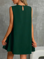 Bohemian Green Sleeveless Mini Dress – Round Neck Dress With Ruffled Hem, Flowy Fabric | Boho Chic Outfit