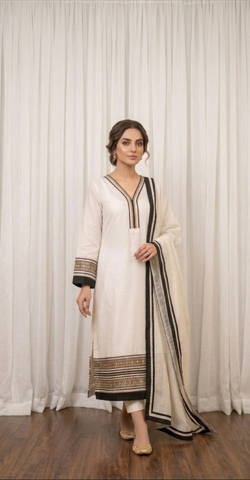 Elegant Ivory & Black Ethnic Wear Traditional Suit