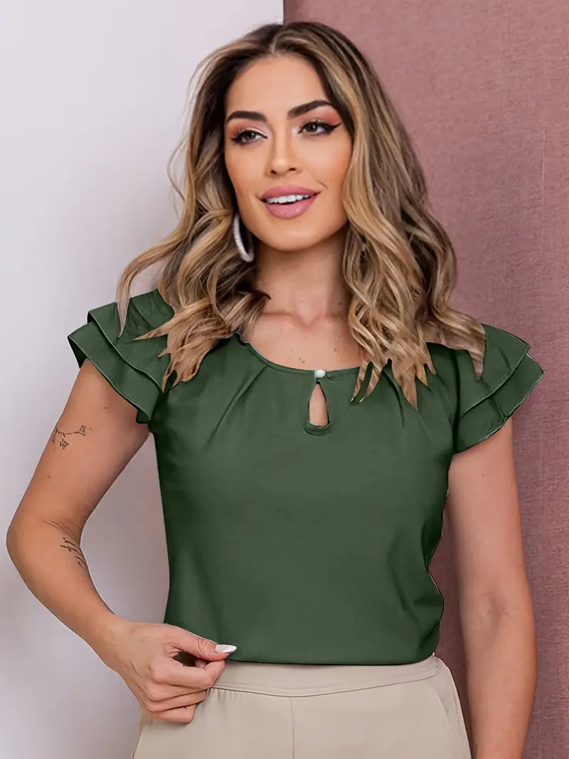 Elegant Sleeveless Tie-Neck Blouse, Vibrant Color, Chic Summer Casual Top For Stylish Everyday Wear