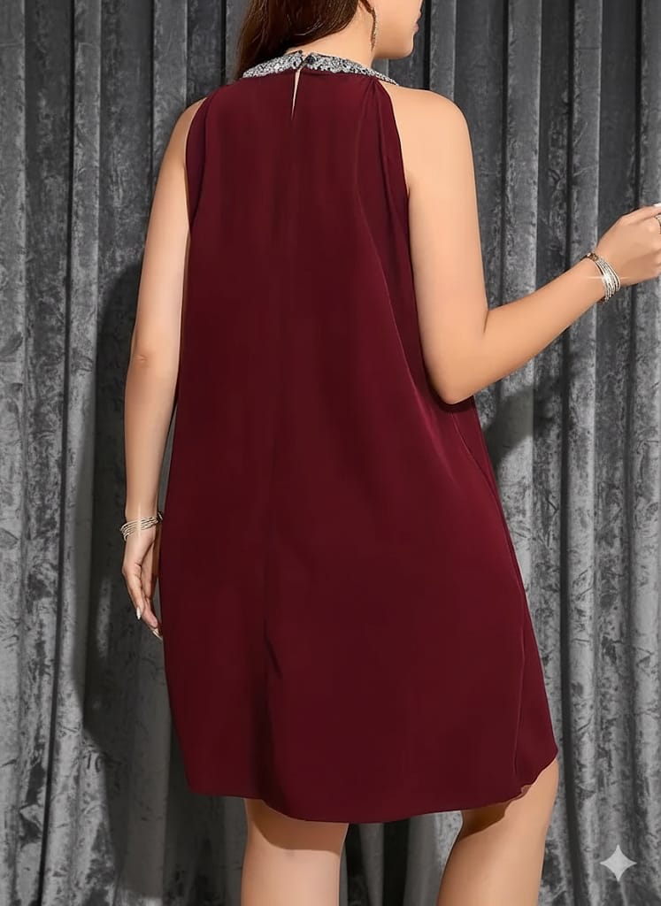 Elegant Sleeveless Round Neck Dress – Knee-Length Formal & Casual Wear, Tailored Fit Outfit, Wardrobe Essential