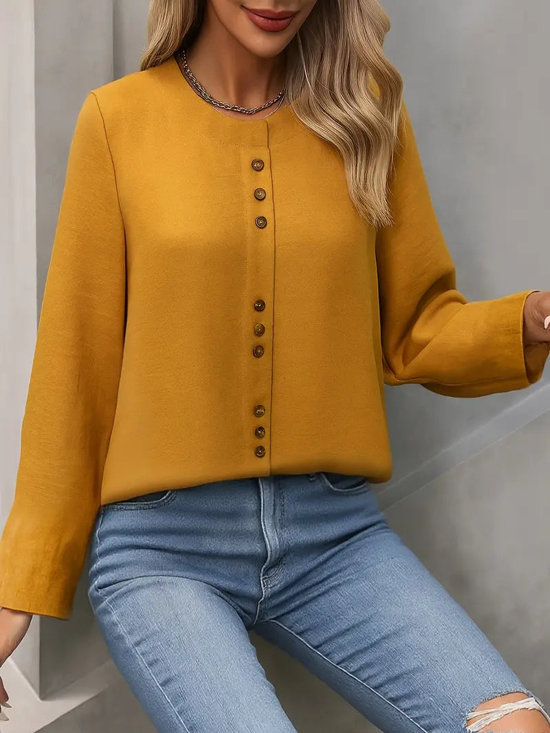 Fashionable Button-Up Shirt, Adjustable 3/4 Sleeve Button Professional And Casual Attire With Refined Design