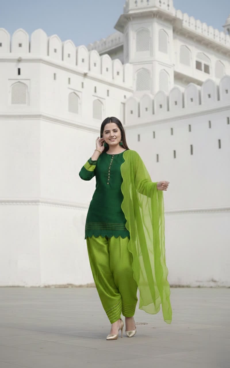 Premium Three Piece Cotton Silk Suit With Organza Dupatta - Stitched Shirt & Trouser Set