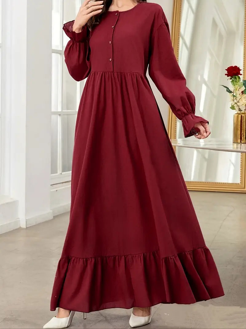 Elegant Maxi Dress for Women – Long Sleeve Flowy Formal & Casual Gown | Modest Abaya Dress, Sophisticated All-Season Fashion