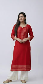Pure Rayon Kurti Palazzo Suit For Women – NISWA STYLE Traditional Gotta Patti Embellished Ethnic Set.