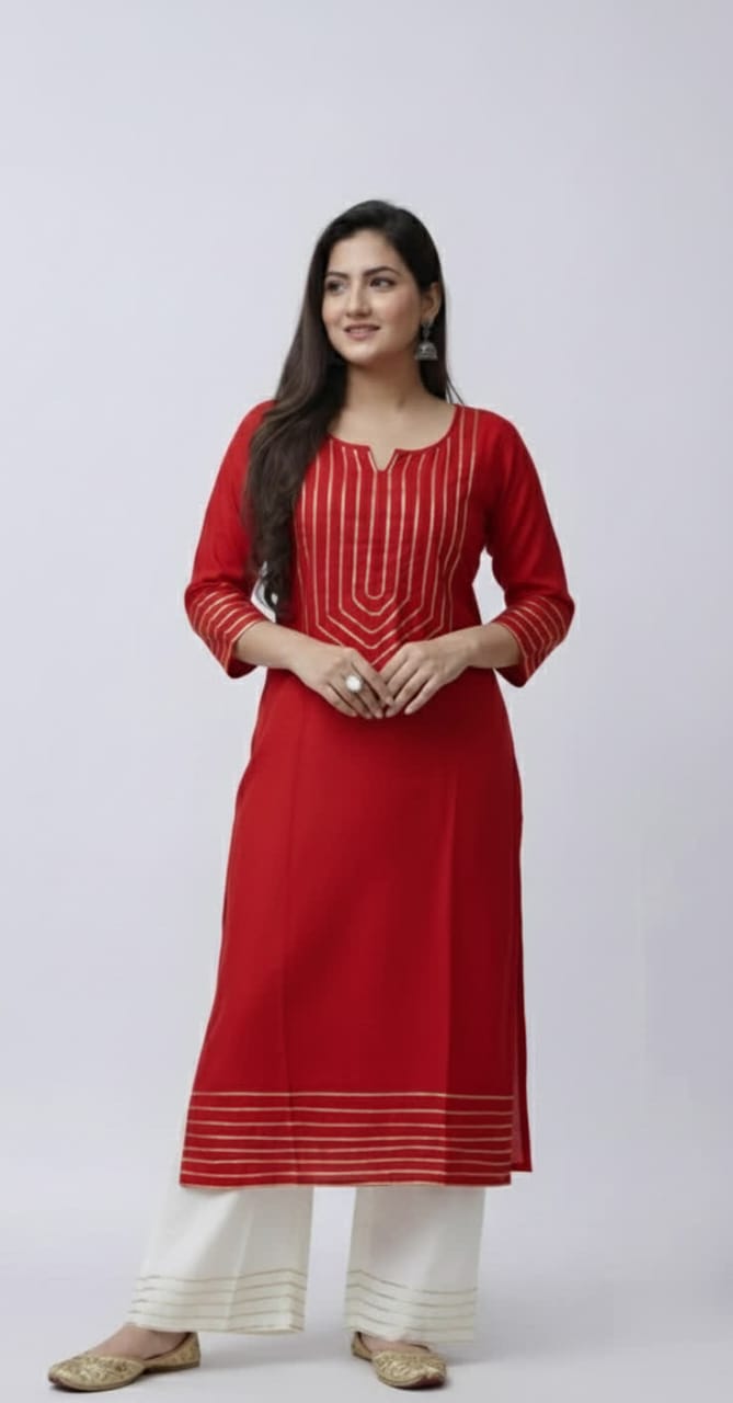 Pure Rayon Kurti Palazzo Suit For Women – NISWA STYLE Traditional Gotta Patti Embellished Ethnic Set.