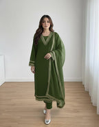 Elegant Women’s 3 Piece Velvet Dress With Lace Work & Chiffon Dupatta Lace Embellishment Sophisticated Ethnic Wear- Festive Edition