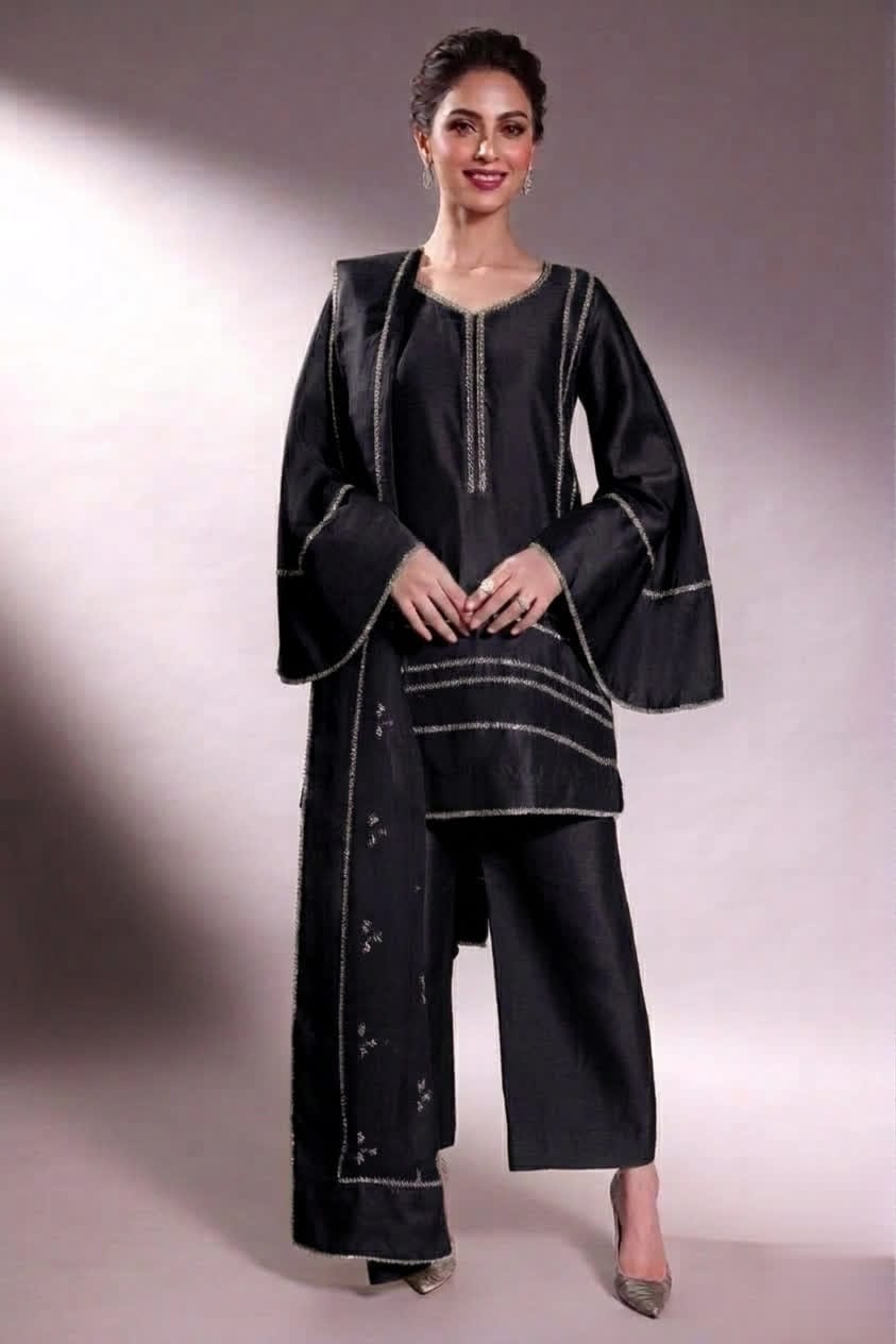 Trendy Armani Silk Culottes Suit With Swarovski Crystal Detailing.