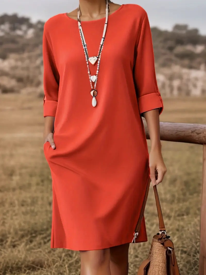 Elegant Women's  Casual Dress – Neutral Tones, Loose Fit Everyday & Formal Outfits Comfortable And Stylish