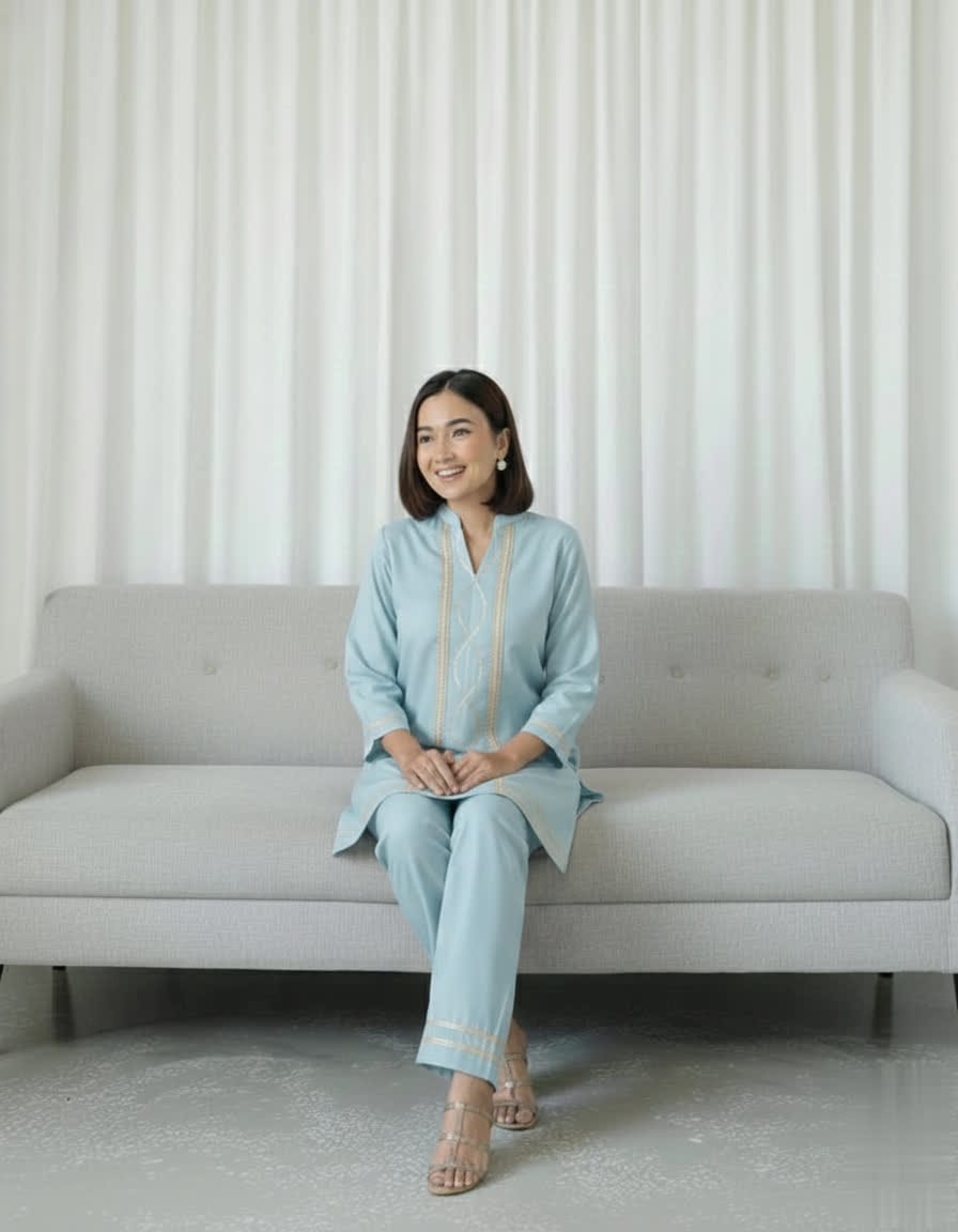 Cotton Slub Kurti Palazzo Set – Soft Co-Ord With Elegant Lace Detailing - Comfortable Daily Wear Kurta & Palazzo For Women