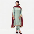 Mint Green Straight Kurta & Maroon Dupatta