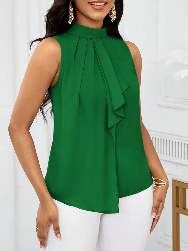 Trendy Solid Color Sleeveless Top For Women, High Neck, Lace-Up, Regular Fit
