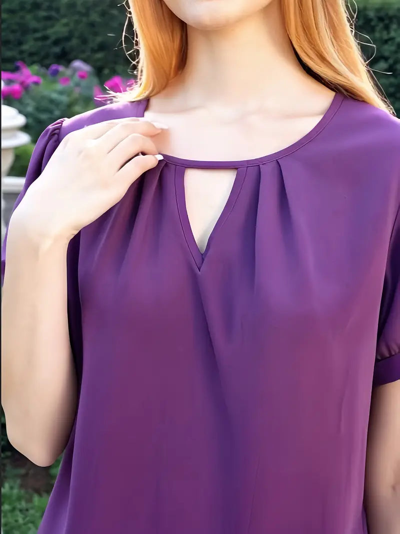 NISWA STYLE Women’s V-Neck Blouse, Loose Fit Short Sleeve Top With Glossy Fabric, Vintage Style