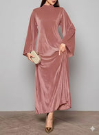 Elegant Full-Length Velvet Maxi Dress For Women, Long Sleeve Gown With Belt, Zipper Back And Tie Detail  Formal Evening Dress