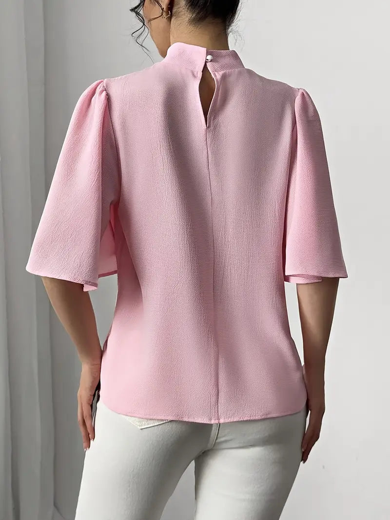 Women's Elegant French-Inspired Half-Turtleneck Blouse – Chic Chiffon Top With Puffed Sleeves, Non-See-Through Design, Tailored Fit
