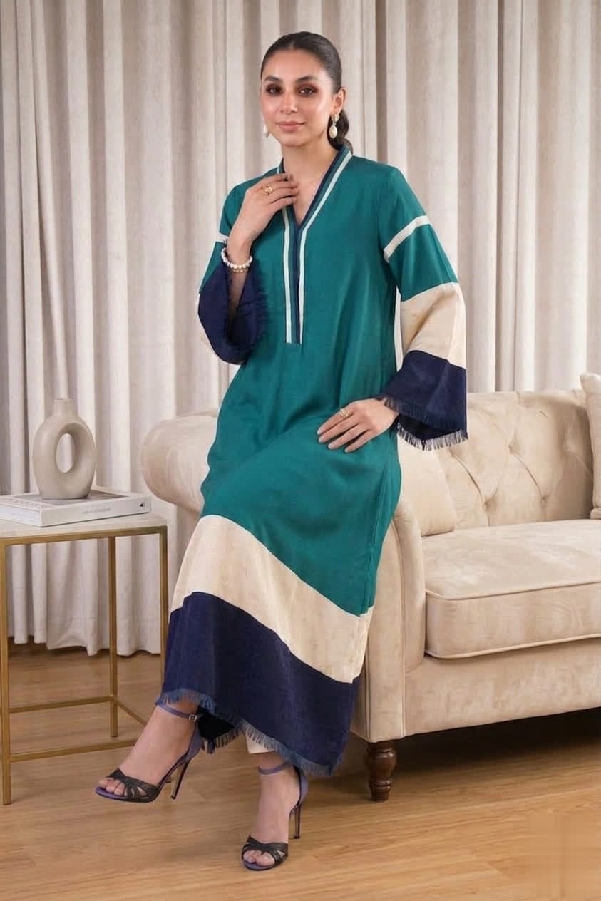 Teal Blue Linen Co-Ord Outfit With Straight Pants