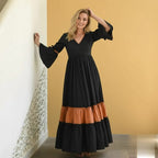 Black Rust Tier Cotton Dress – Elegant Long Flowy Dress - Soft Breathable Cotton - Modest Tiered Design - Everyday Casual & Formal Wear