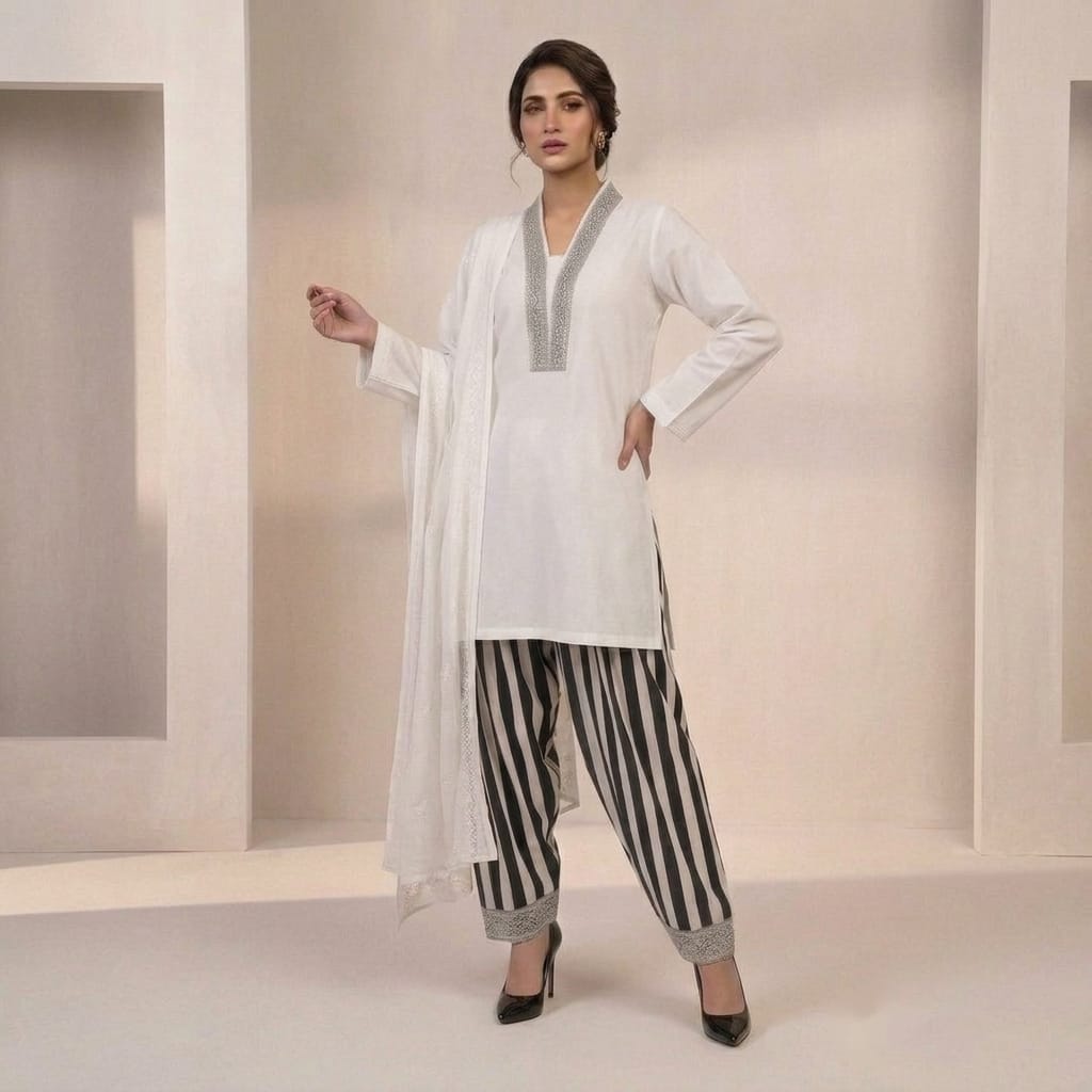 Elegant Black & White Striped Luxury Pret