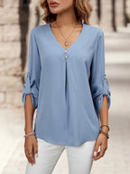 Button-Up Women’s Shirt, V-Neck Long Sleeve Blouse With Sophisticated Design, Casual And Office Fashion Top