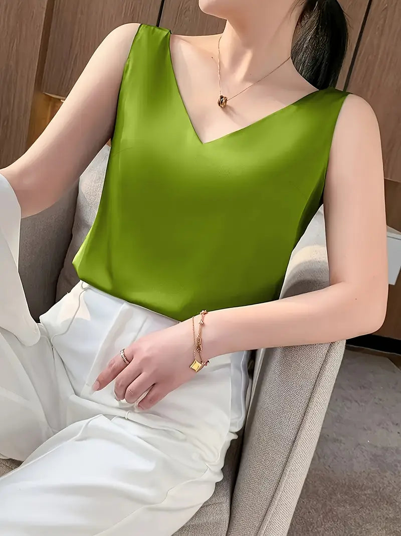 Versatile Sleeveless Vest – Fresh Minimalist Design, High-Elasticity Elegant Shirt For Casual And Office Outfits