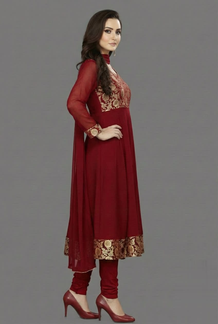 Premium Anarkali Dress Set – Women’s Churidar Suit With Chiffon Dupatta In Multiple Shades Party Wear & Festive Outfit.