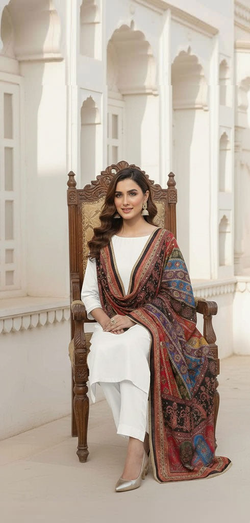Colourful Ethnic Suit Set With Spectacular Embellished Mirrored Dupatta