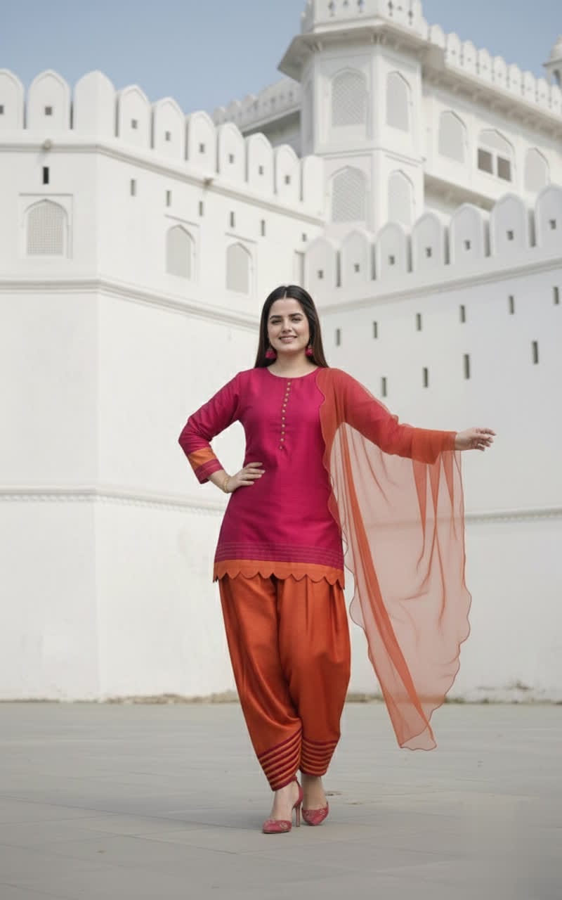 Premium Three Piece Cotton Silk Suit With Organza Dupatta - Stitched Shirt & Trouser Set