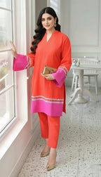 NISWA STYLE Elegant Cotton Contrast Suit – Two - Tone Long Shirt With Matching Trouser, Trendy Contrast Hem Shirt And Trouser.