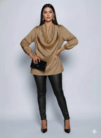 Women’s V-Neck Long Sleeve Blouse - Elegant Pleated Top, Loose Fit Shirt | Casual To Formal Wear | Versatile Fashion Blouse