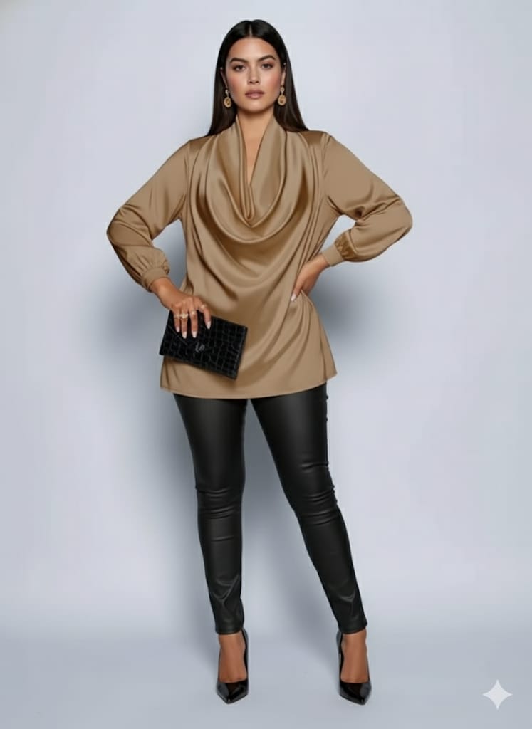Women’s V-Neck Long Sleeve Blouse - Elegant Pleated Top, Loose Fit Shirt | Casual To Formal Wear | Versatile Fashion Blouse