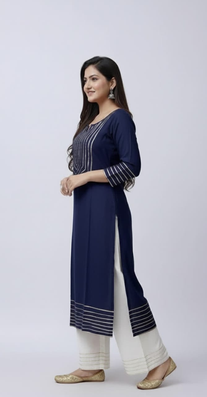 Pure Rayon Kurti Palazzo Suit For Women – NISWA STYLE Traditional Gotta Patti Embellished Ethnic Set.