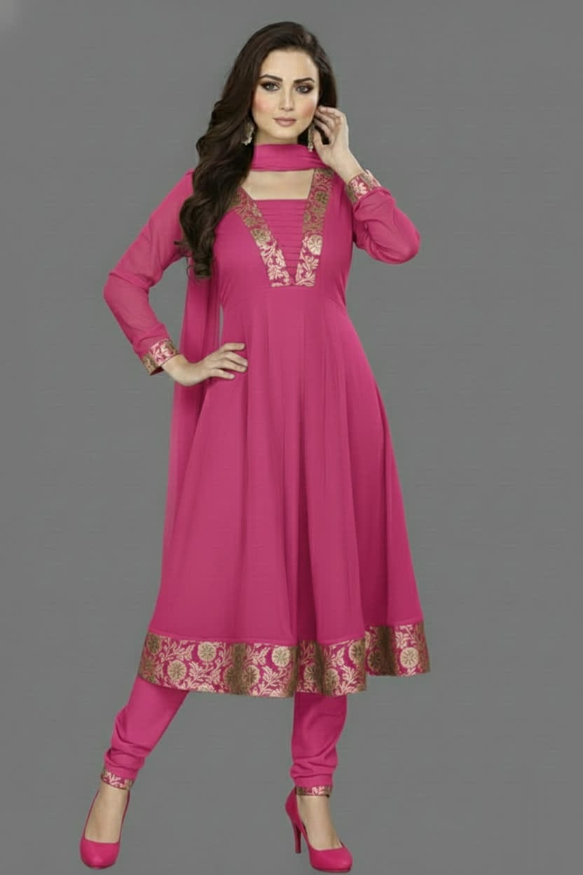 Premium Anarkali Dress Set – Women’s Churidar Suit With Chiffon Dupatta In Multiple Shades Party Wear & Festive Outfit.