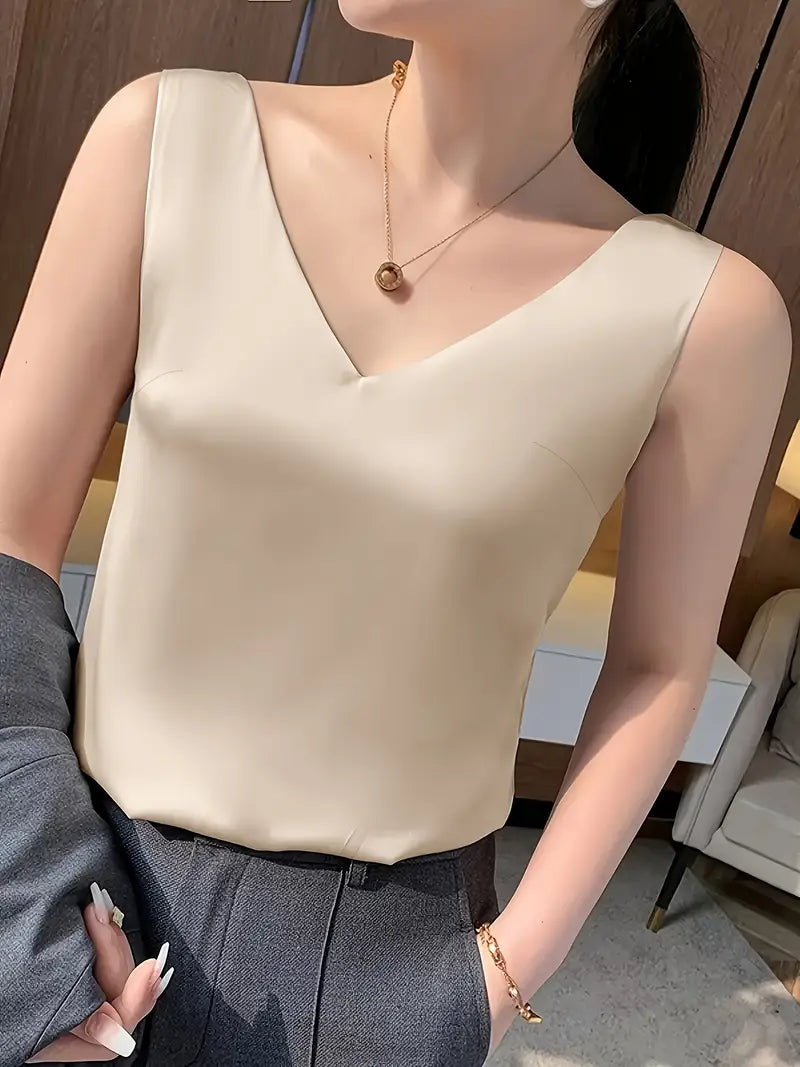 Versatile Sleeveless Vest – Fresh Minimalist Design, High-Elasticity Elegant Shirt For Casual And Office Outfits