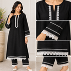 Black & White Luxury Pret Suit With Lace Detailing