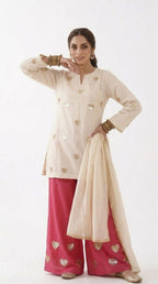Elegant Ivory & Pink Cambric Lawn Suit