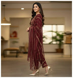 Asymmetrical Gota Patti Kurta Set – Light Gold Embroidered Bodice, Flounce Sleeves, Gold Trim Salwar Kameez With Sheer Gota Dupatta.