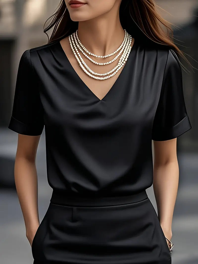 Stylish Ladies V-Neck Blouse, Short Sleeve, Durable Lightweight Top For Fashion Lovers