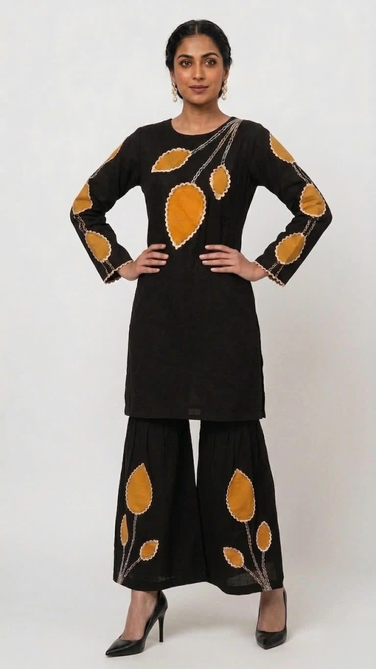 Black Floral Patch Work Co-Ord Set