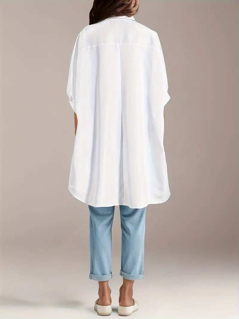 Women’s Chic Cover-Up Shirt –  Short Sleeve, Collared Casual Top For Summer Spring & Fall Outings