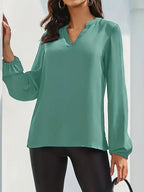 Casual V-Neck Lantern Sleeve Solid Shirt – Elegant Loose Fit Blouse For Styling Work And Daily Wear
