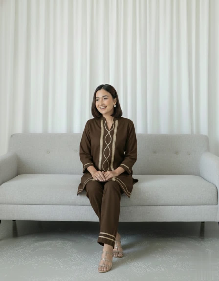 Cotton Slub Kurti Palazzo Set – Soft Co-Ord With Elegant Lace Detailing - Comfortable Daily Wear Kurta & Palazzo For Women