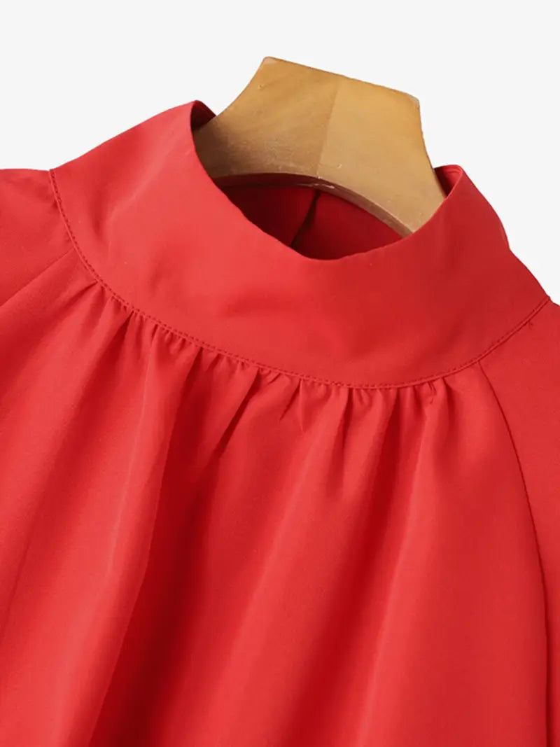 NISWA STYLE Casual Turtleneck Tunic Top – Half Sleeve  Non-Stretch Woven Fabric, High Neck Loose Fit Shirt For Women