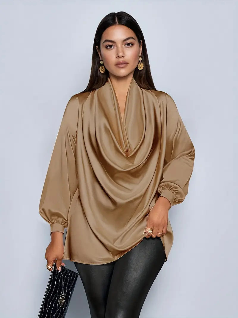 Women’s V-Neck Long Sleeve Blouse - Elegant Pleated Top, Loose Fit Shirt | Casual To Formal Wear | Versatile Fashion Blouse