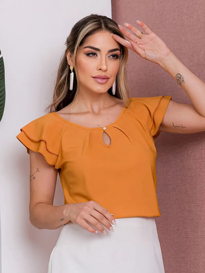 Elegant Sleeveless Tie-Neck Blouse, Vibrant Color, Chic Summer Casual Top For Stylish Everyday Wear