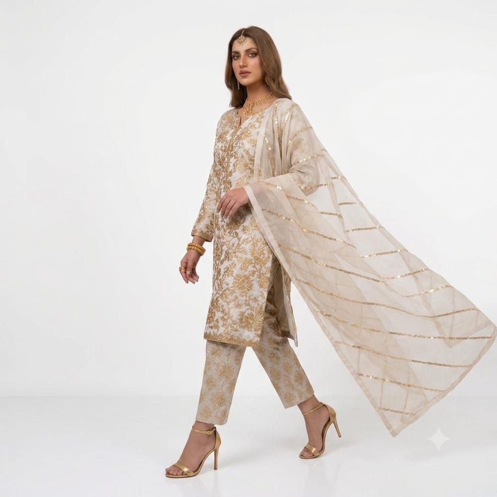 Red Luxury Festive Suit With Zari & Tilla Work