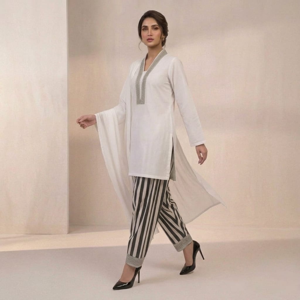 Elegant Black & White Striped Luxury Pret